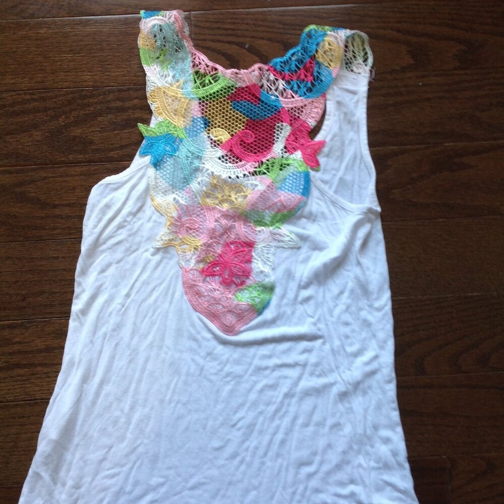 White tank with embroidered back